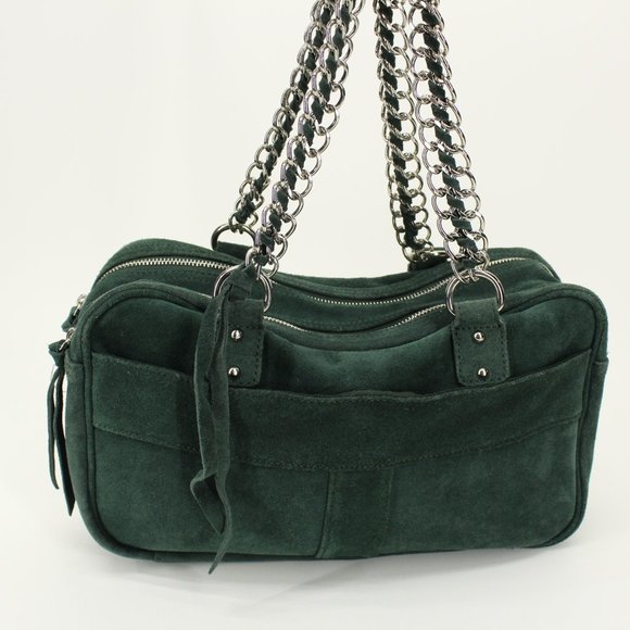 Forest Green Suede Chain Strap Purse - Picture 2 of 6